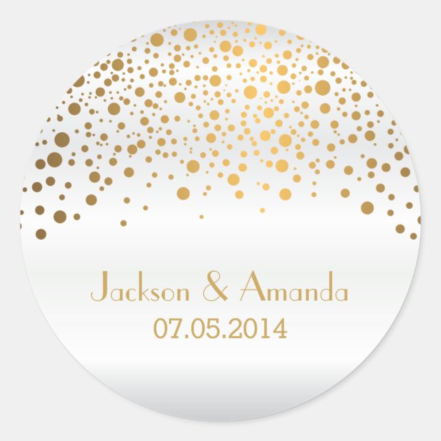 Gold Dots on White Satin | Personalise Classic Round Sticker (Front)