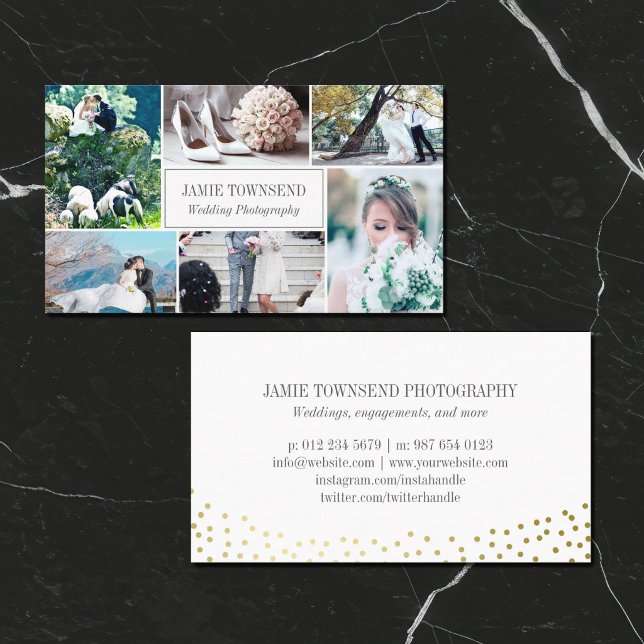 Gold Dots Photo Collage Professional Photographer Business Card (Creator Uploaded)