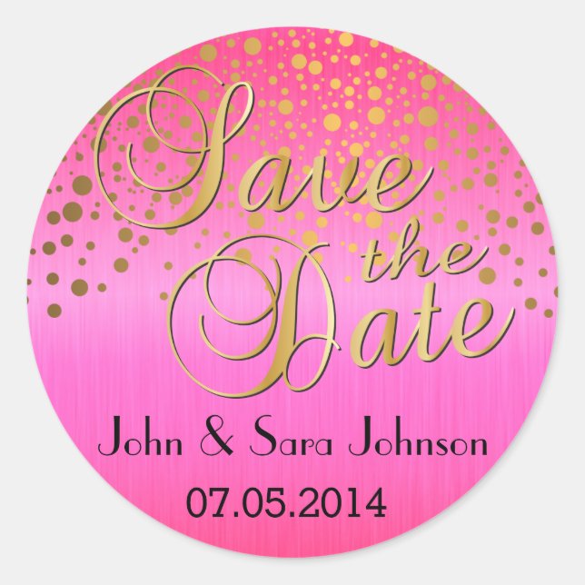 Gold Dots & Pink | Personalise | Wedding Classic Round Sticker (Front)