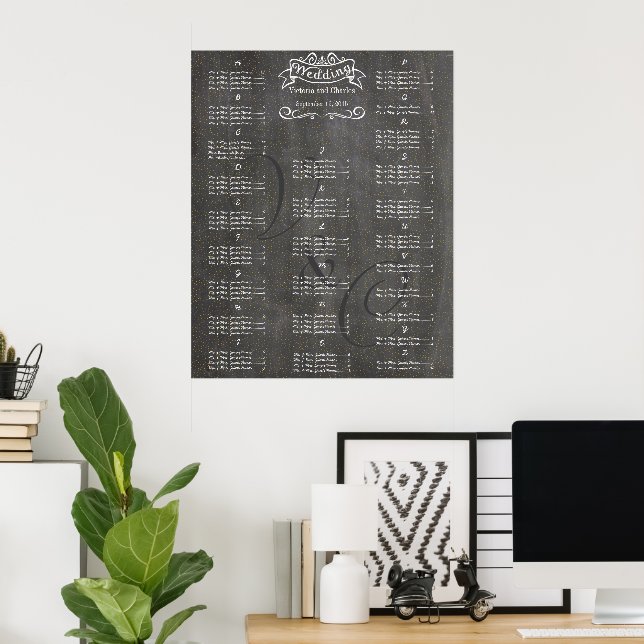 Gold Dots Wedding Chalkboard Guest Seating Chart (Home Office)