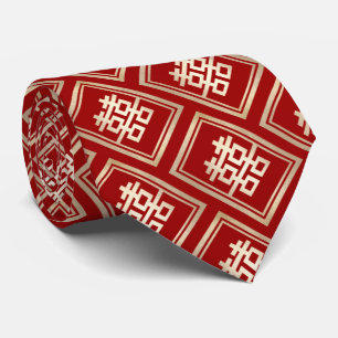 Gold Double Happiness Chinese Wedding Oriental Tie
