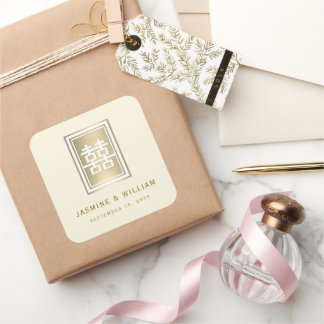 Gold Double Happiness Elegant Chinese Wedding Square Sticker