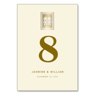 Gold Double Happiness Elegant Chinese Wedding Table Number