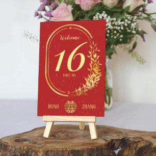 Gold Double Happiness Wedding  Table Number