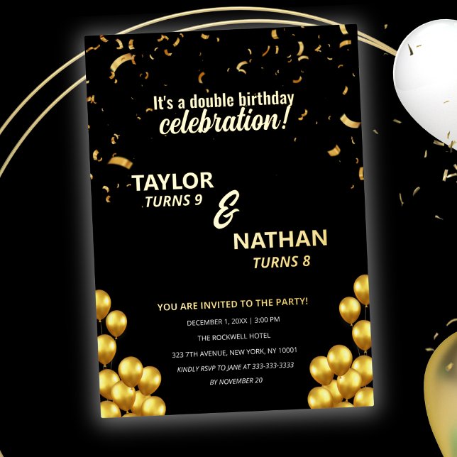Gold Double Two Kids Birthday Party Celebration (Creator Uploaded)