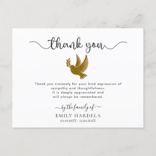 Gold Dove Elegant Funeral Thank You Card