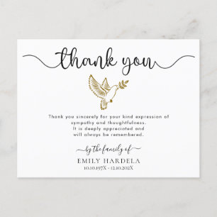 Gold Dove Funeral Simple Script Thank You Card