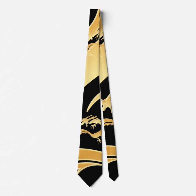 Gold Dragon and Black Neck Tie (Front)