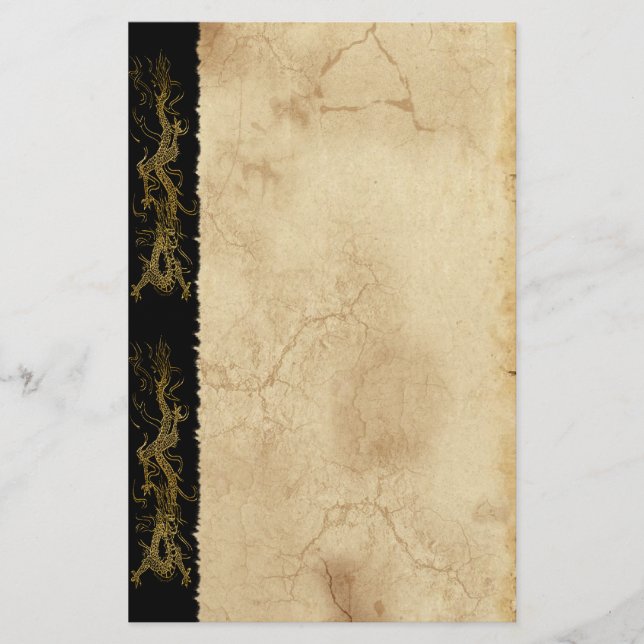 Gold Dragon Asian Parchment-effect Stationery (Front)