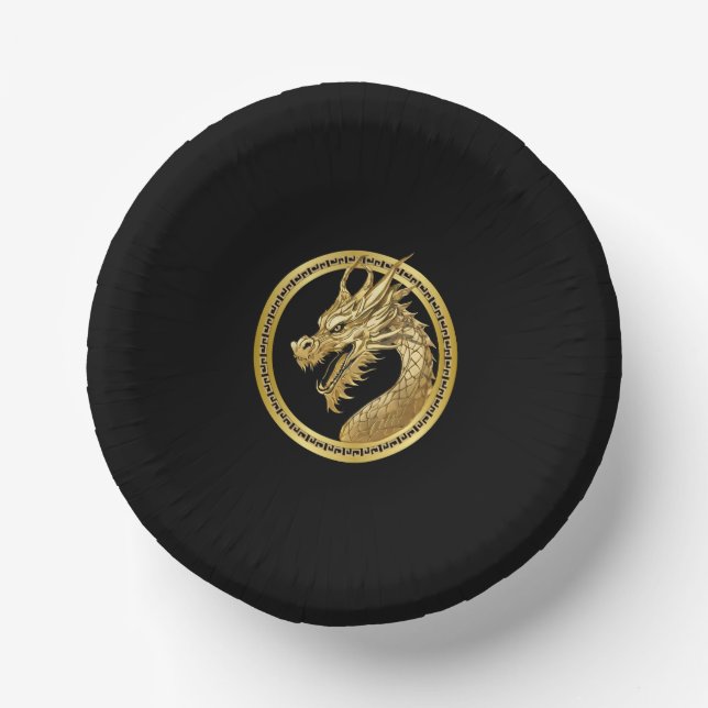 Gold Dragon-Black and Gold Paper Plate (Front)