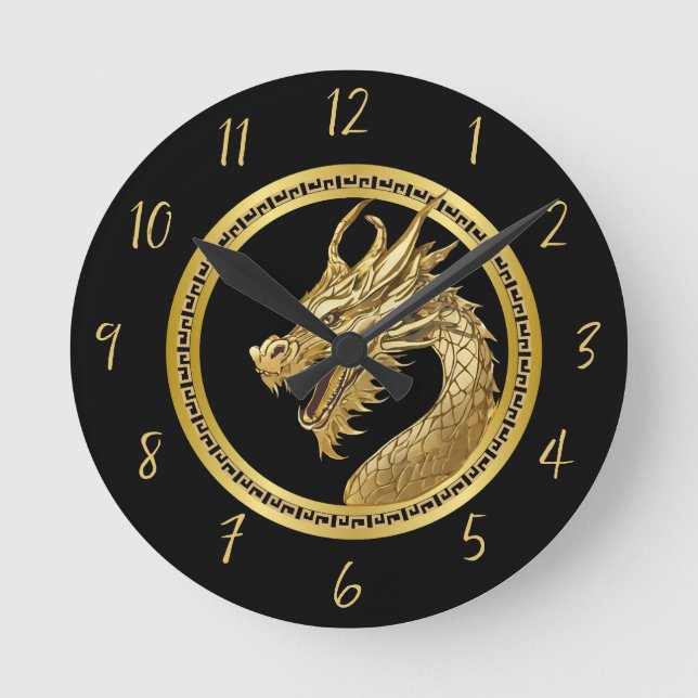 Gold Dragon-Black- Round Clock (Front)