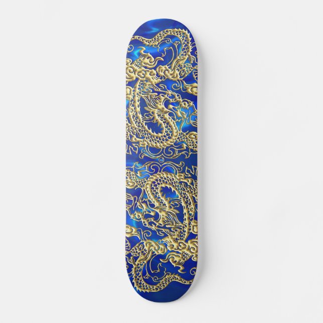 Gold Dragon Blue Satin Lush Skateboard (Front)