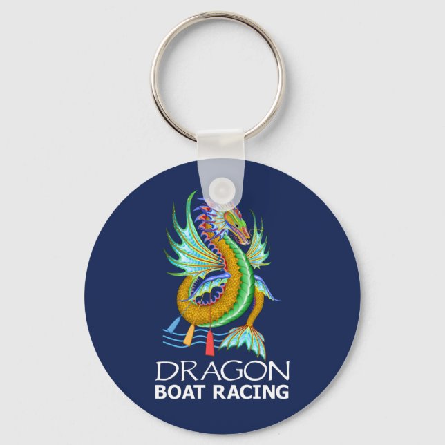 Gold Dragon Boat Racing blue Keychain (Front)