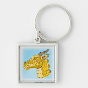Gold Dragon Head in Profile Key Ring