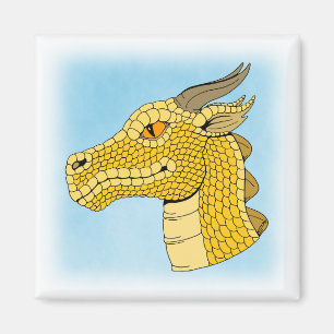 Gold Dragon Head in Profile Magnet