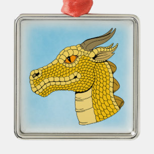 Gold Dragon Head in Profile Metal Tree Decoration