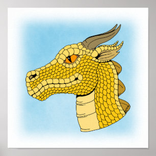 Gold Dragon Head in Profile Poster