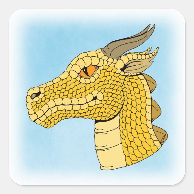 Gold Dragon Head in Profile Square Sticker (Front)