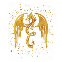 Gold Dragon In The Stars Poster on White Backdrop
