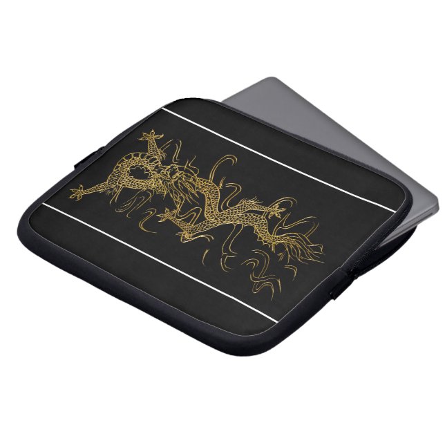 Gold Dragon on Black Asian-styled Laptop Sleeve (Front Top)