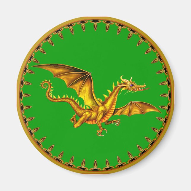 gold dragon on green magnet (Front)