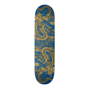 Gold Dragon on Lapis Blue Leather Texture Skateboard
