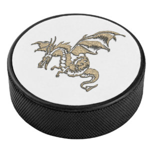 Gold Dragon on White Hockey Puck