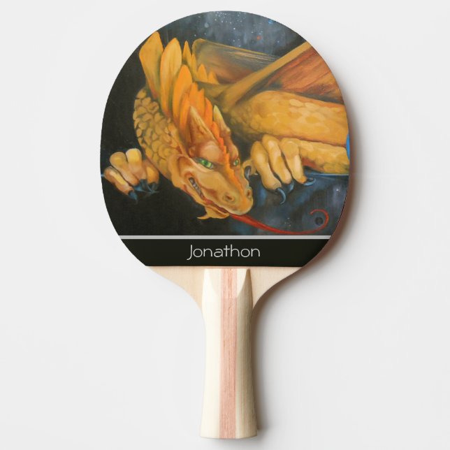 Gold Dragon Personalised Ping Pong Paddle (Front)