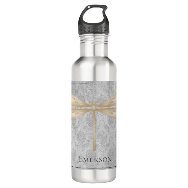 Gold Dragonfly Damask 710 Ml Water Bottle (Front)