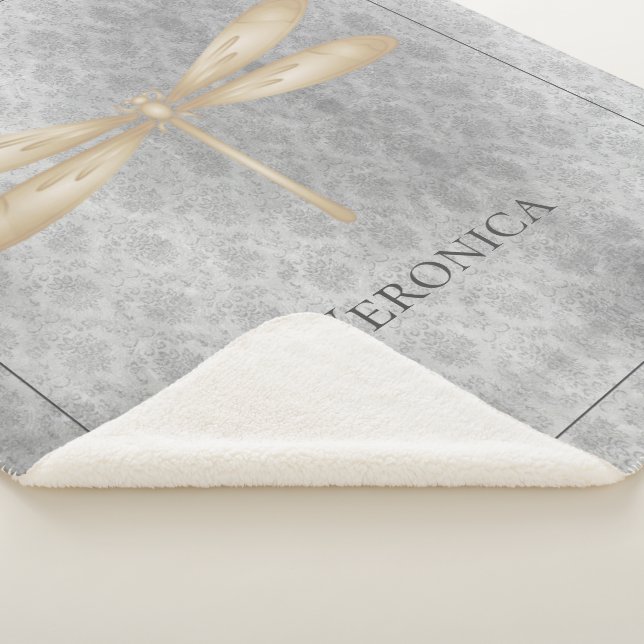 Gold Dragonfly Damask Sherpa Blanket (3/4)