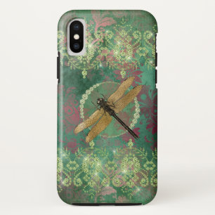 Gold Dragonfly on Green With Rhinestones iPhone X Case