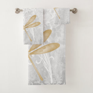 Gold Dragonfly Personalised Bath Towel Set