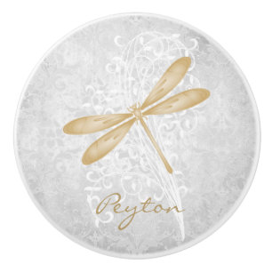 Gold Dragonfly Personalised Ceramic Knob