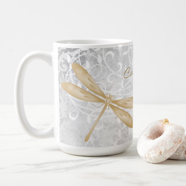 Gold Dragonfly Personalised Coffee Mug (With Donut)