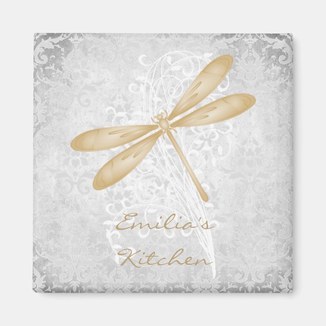 Gold Dragonfly Personalised Magnet (Front)