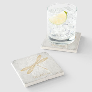 Gold Dragonfly Personalised Stone Coaster