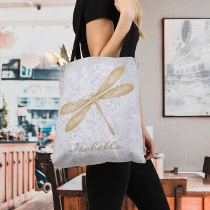 Gold Dragonfly Personalised Tote Bag