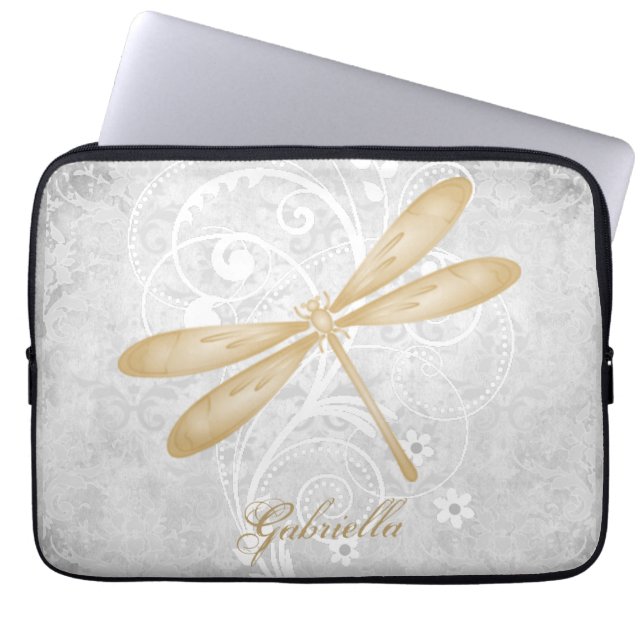 Gold Dragonfly Personalized Laptop Sleeve (Front)
