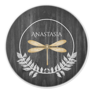 Gold Dragonfly Rustic Personalised Ceramic Knob