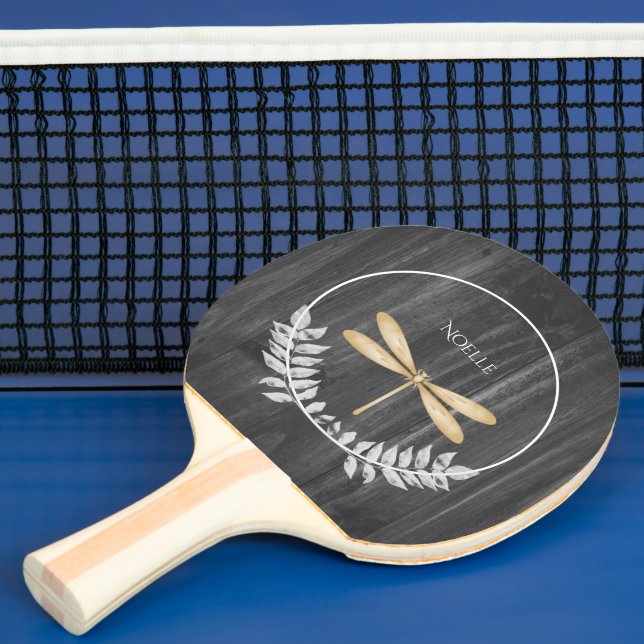 Gold Dragonfly Rustic Ping Pong Paddle (Insitu)