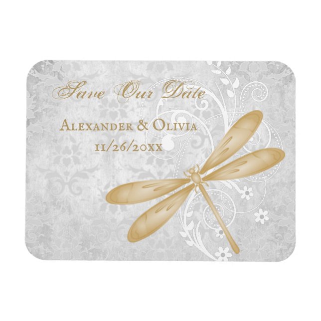 Gold Dragonfly Save The Date Magnet (Horizontal)