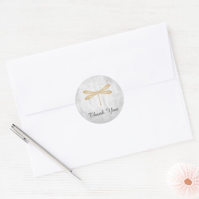 Gold Dragonfly Thank You Stickers (Envelope)