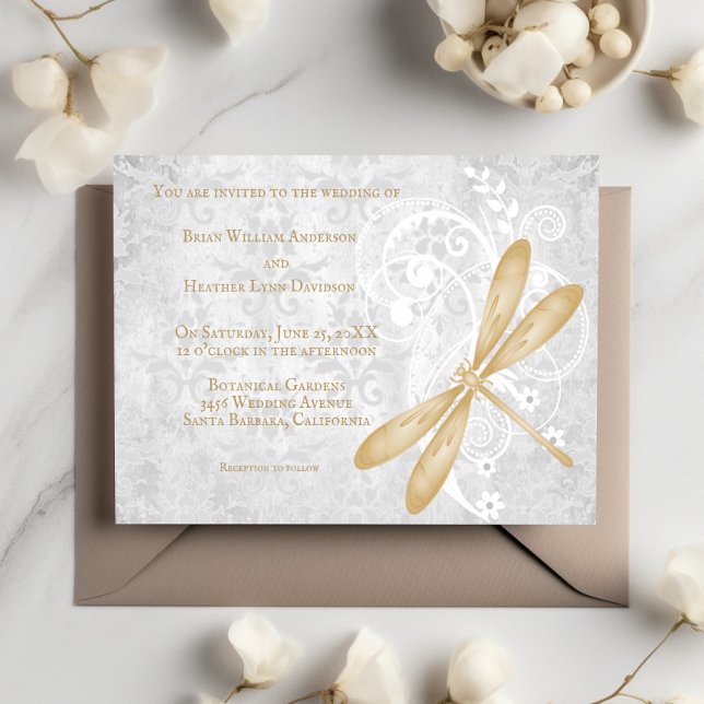 Gold Dragonfly Wedding Invitation (Gold Dragonfly Wedding Invitation)