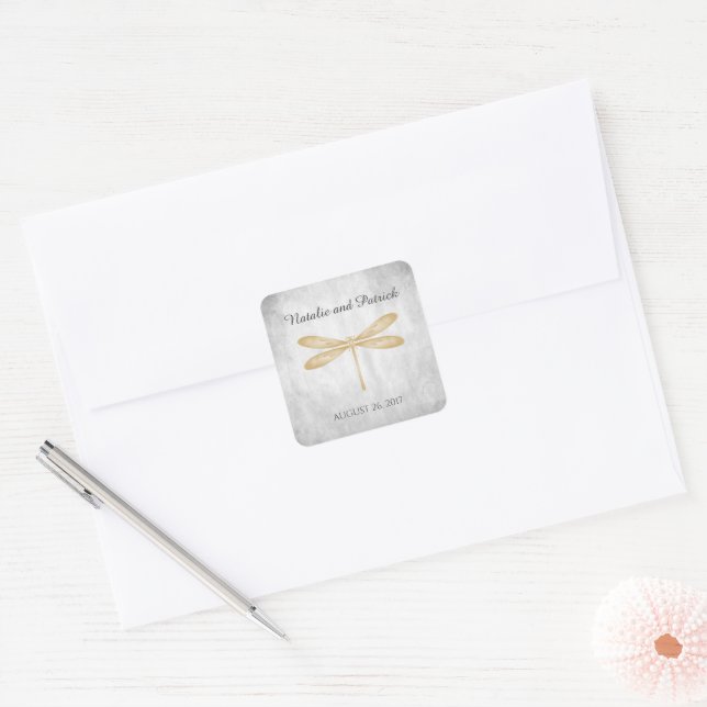 Gold Dragonfly Wedding Stickers (Envelope)