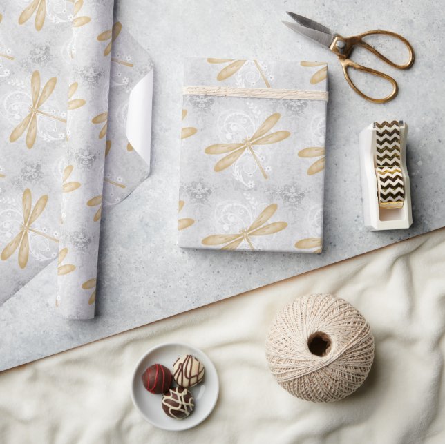 Gold Dragonfly Wedding Wrapping Paper (Crafts)
