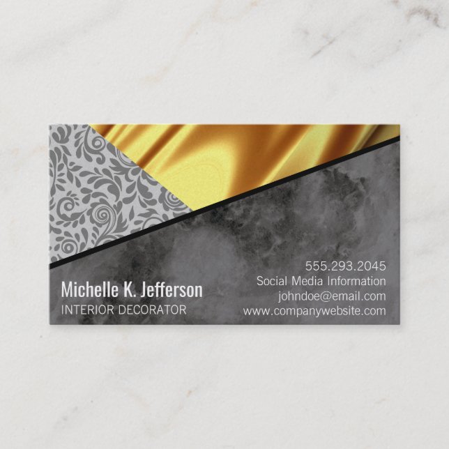 Gold Drapery Black Marble Elegant Lace Colour Bloc Business Card (Front)