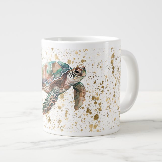 Gold Dream Sea Turtle Large Coffee Mug (Front Right)