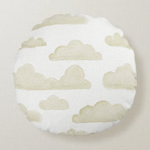 Gold Dreamtime Watercolor Clouds Round Pillow