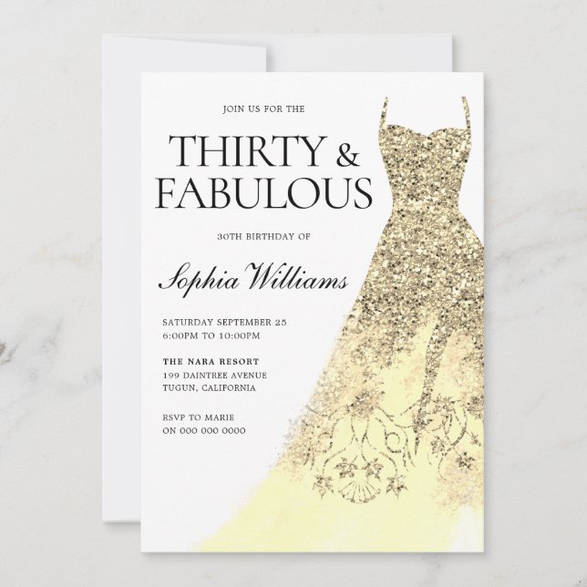 Gold Dress 30th Birthday Party  Invitation (Front)