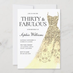 Gold Dress 30th Birthday Party  Invitation
